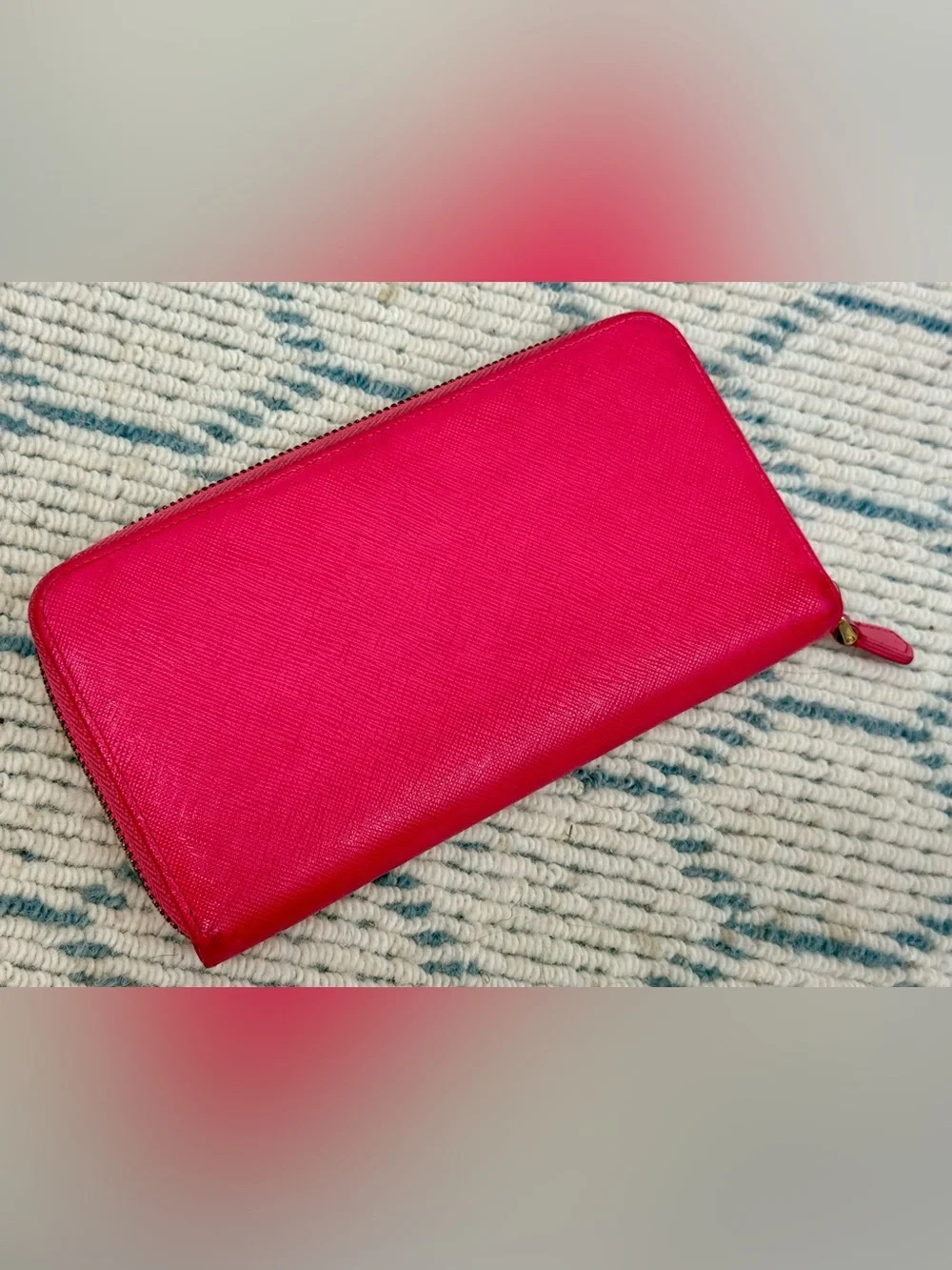 PRADA Y2K Barbiecore Hot Pink Saffiano Leather Zip Wallet/Clutch - Fits IPhone